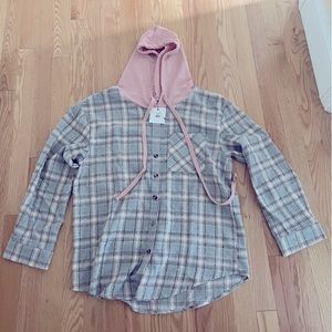 NWT flannel shirt with pink hoodie